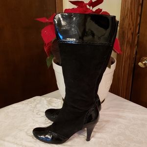 Tahari Maxie suede/patent high heel boots 9M